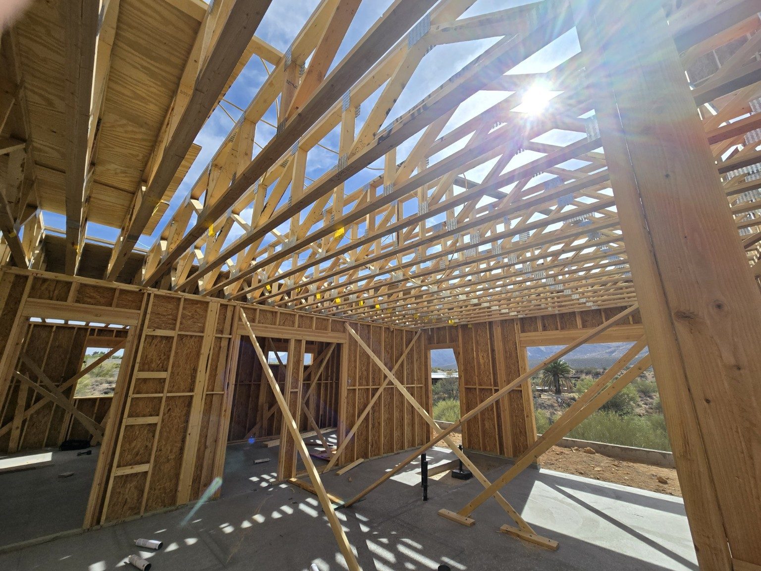 Roof truss framing with sunlight
