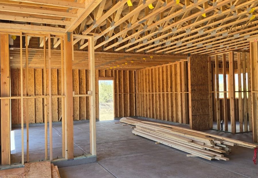 Framing materials staged on site