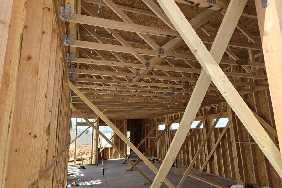Interior roof truss framing